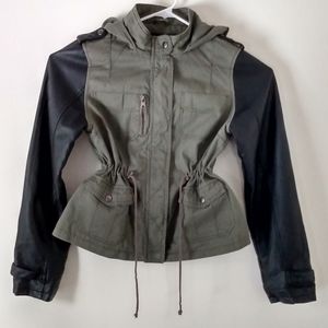 🍀HAWKE & CO ARMY JACKET W/FAUX LEATHER WOMEN'S L